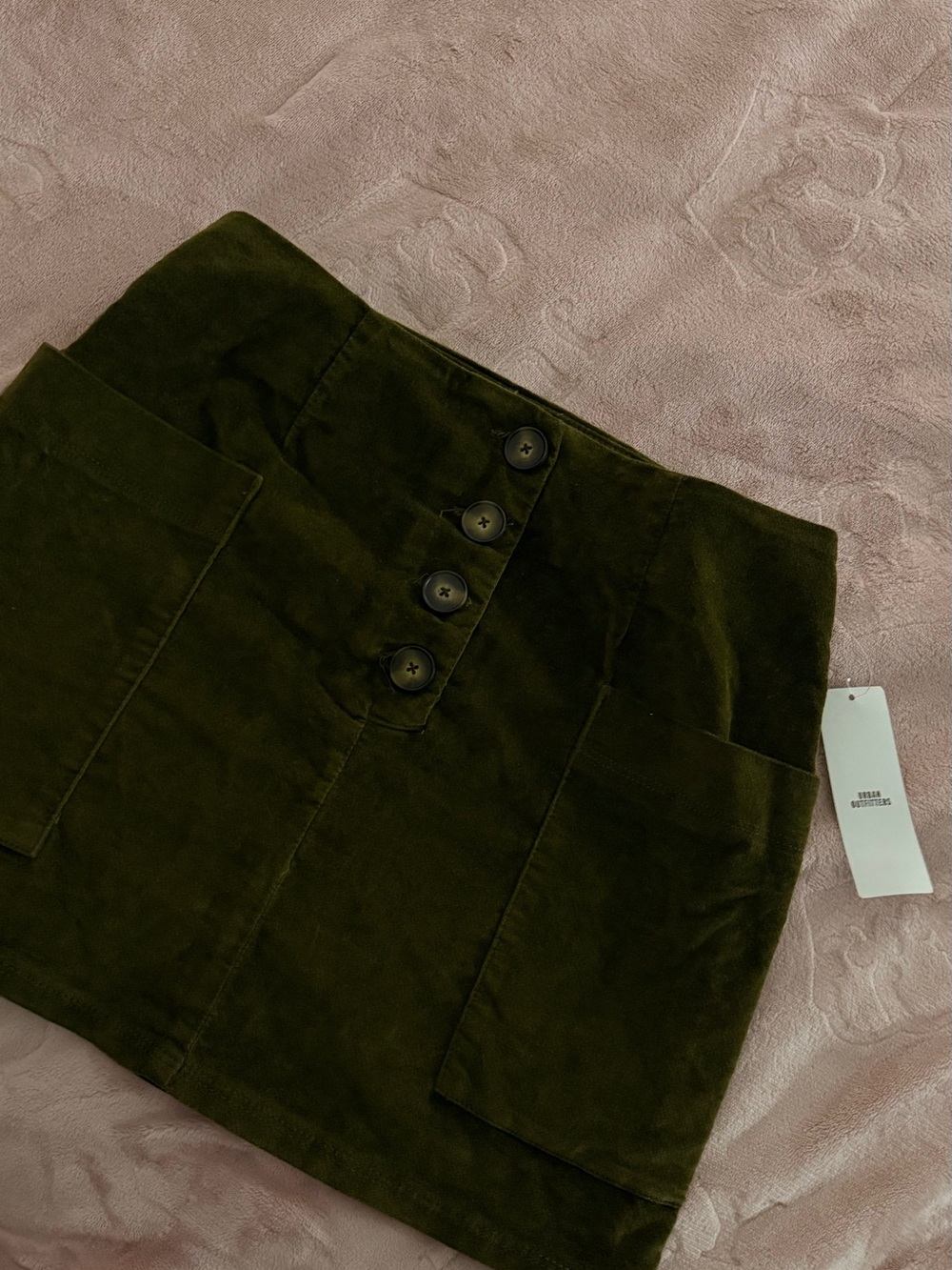 BDG Urban Outfitters Olive Green Velvet Button-Up Mini Skirt (NWT)